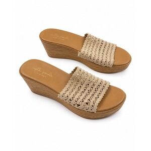 Mila Paoli Made in Italy Neutral Crochet Wedge Slide Sandals Women's Size 8